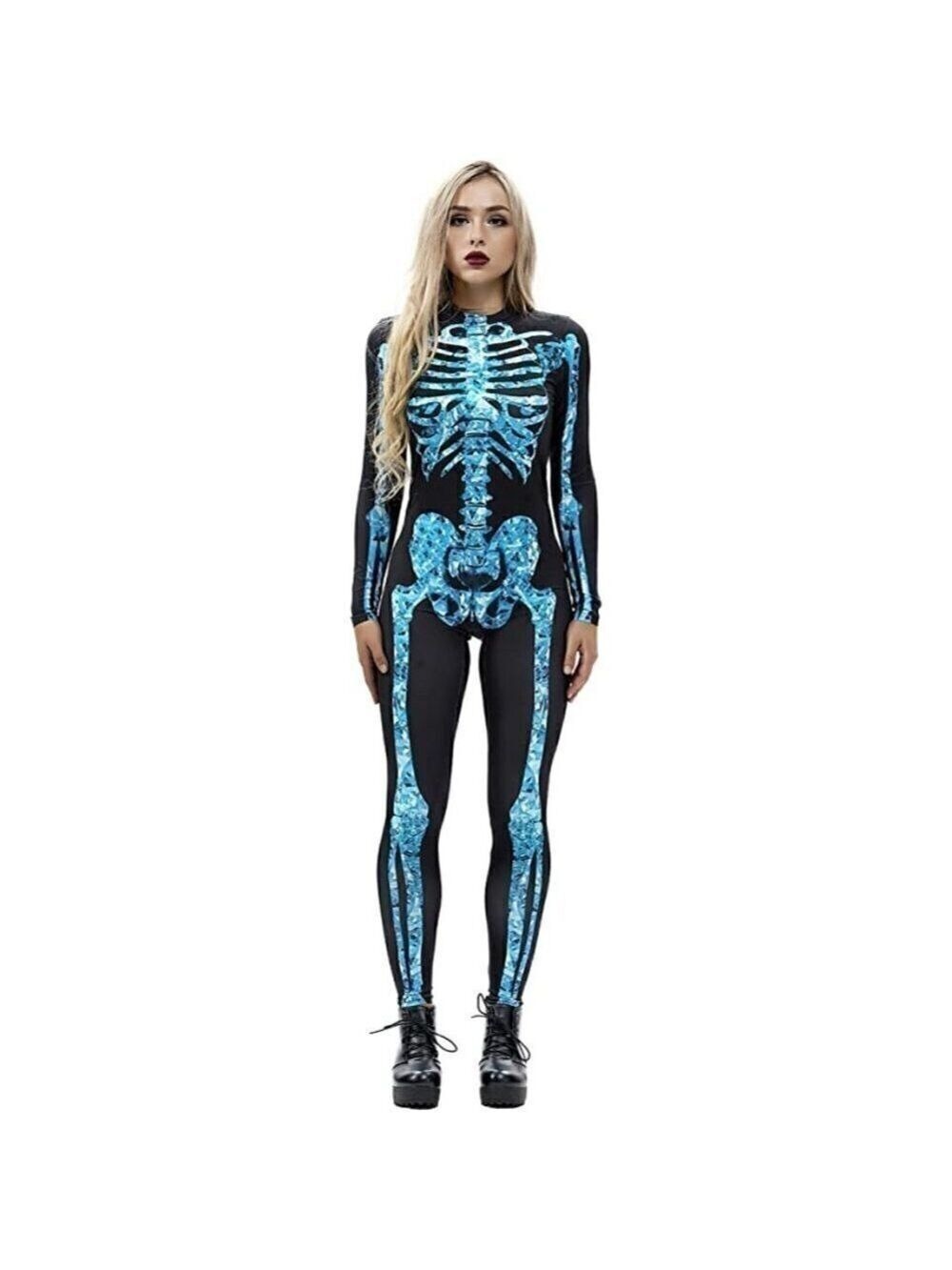 3D Skeleton Halloween Costume Cosplay Jumpsuit Bodysuit Colorful Long Sleeve NWT